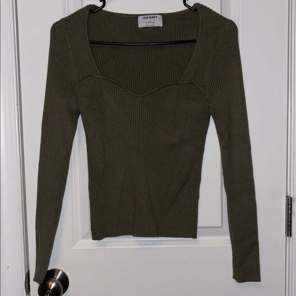 Old Navy Olive Ribbed Knit Top